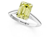 Silver Fancy Yellow Emerald Cut Diamond Solitaire Engagement Ring with Cathedral Setting and Four-Prong Mount_1