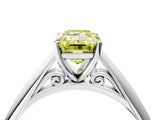 Silver Fancy Yellow Emerald Cut Diamond Solitaire Engagement Ring with Cathedral Setting and Four-Prong Mount_4