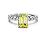 Silver Fancy Yellow Emerald Cut Diamond Solitaire Pavé Engagement Ring with Round Band and Prong Setting_1
