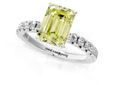 Silver Fancy Yellow Emerald Cut Diamond Solitaire Pavé Engagement Ring with Round Band and Prong Setting_2