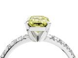 Silver Fancy Yellow Emerald Cut Diamond Solitaire Pavé Engagement Ring with Round Band and Prong Setting_5