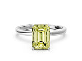Silver Fancy Yellow Emerald Cut Diamond Solitaire Ring with Classic Band and Four-Prong Setting_6