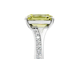 Silver Fancy Yellow Emerald Cut Diamond Solitaire Ring with Pavé Band and Prong Setting_17