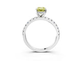 Silver Fancy Yellow Emerald Cut Diamond Solitaire Ring with Round  Pavé Band and Four-Prong Setting_43