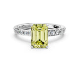 Silver Fancy Yellow Emerald  Cut Diamond Solitaire with Pave Band and Four-Prong Setting 1