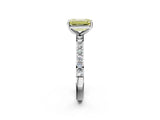 Silver Fancy Yellow Emerald  Cut Diamond Solitaire with Pave Band and Four-Prong Setting 3