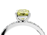 Silver Fancy Yellow Emerald  Cut Diamond Solitaire with Pave Band and Four-Prong Setting 5