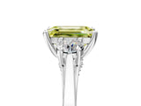 Silver Fancy Yellow Emerald Cut Diamond Three-Stone Engagement Ring with Prong Setting and Pavé Band_11