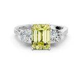 Silver Fancy Yellow Emerald Cut Diamond Three-Stone Engagement Ring with Prong Setting and Pavé Band_6