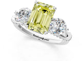 Silver Fancy Yellow Emerald Cut Diamond Three-Stone Ring with Prong Setting and Pavé Band_7