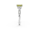 Silver Fancy Yellow Emerald Cut Diamond Three-Stone Ring with Prong Setting and Pavé Band_8