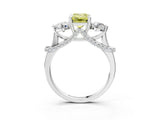 Silver Fancy Yellow Emerald Cut Diamond Three-Stone Ring with Prong Setting and Pavé Band_9
