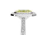 Silver Fancy Yellow Emerald Cut Halo Bezel Diamond Pave Band Ring_11
