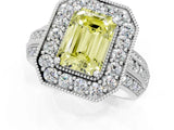 Silver Fancy Yellow Emerald Cut Halo Diamond Engagement Ring with Pave Split Shank and Four-Prong Setting_7