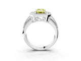 Silver Fancy Yellow Emerald Cut Halo Diamond Engagement Ring with Pave Split Shank and Four-Prong Setting_9