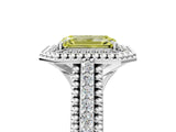 Silver Fancy Yellow Emerald Cut Halo Diamond Ring with Beaded Split Shank and Four-Prong Setting_11