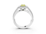 Silver Fancy Yellow Emerald Cut Halo Diamond Ring with Beaded Split Shank and Four-Prong Setting_9