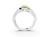 Silver Fancy Yellow Emerald Cut Halo Diamond Split Shank Ring with Prong Setting_21
