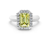 Silver Fancy Yellow Emerald  Cut Halo Solitaire Engagement Ring with Square Band and Four-Prong Setting_24
