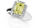 Silver Fancy Yellow Emerald  Cut Halo Solitaire Engagement Ring with Square Band and Four-Prong Setting_25