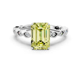 Silver Fancy Yellow Emerald Cut Solitaire Diamond Ring with Infinity Twist Band and Four-Prong Setting_6