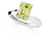 Silver Fancy Yellow Emerald  Cut Solitaire Engagement Ring with Flat Band and Four-Prong Setting 1