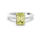 Silver Fancy Yellow Emerald  Cut Solitaire Engagement Ring with Flat Band and Four-Prong Setting