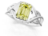 Silver Fancy Yellow Emerald Cut Solitaire Intertwined Band Prong Setting Ring_7