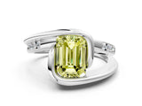 Silver Fancy Yellow Emerald Cut Solitaire Tension-Set Diamond Split Shank Ring_6