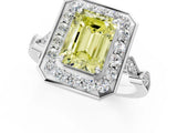 Silver Fancy Yellow Emerald  Halo Diamond Engagement Ring with Twisted Band and Four-Prong Setting 1