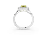 Silver Fancy Yellow Emerald  Halo Diamond Engagement Ring with Twisted Band and Four-Prong Setting 3