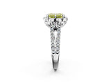 Silver Fancy Yellow Emerald  Halo Diamond Floral Split Shank Engagement Ring 2