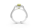 Silver Fancy Yellow Emerald  Halo Milgrain Pave Diamond Ring with Four-Prong Setting 4