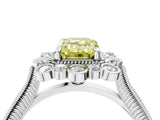Silver Fancy Yellow Emerald  Halo Milgrain Pave Diamond Ring with Four-Prong Setting 5