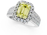 Silver Fancy Yellow Emerald  Halo Round Diamond Pave Band with Prong Setting 1