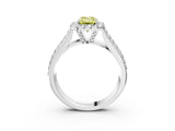 Silver Fancy Yellow Emerald  Halo Round Diamond Pave Band with Prong Setting 3