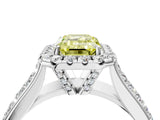 Silver Fancy Yellow Emerald  Halo Round Diamond Pave Band with Prong Setting 4