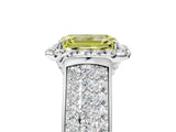 Silver Fancy Yellow Emerald  Halo Round Diamond Pave Band with Prong Setting 5