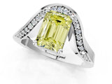 Silver Fancy Yellow Emerald  Solitaire Diamond Engagement Ring with Pave Band and Four-Prong Setting 2