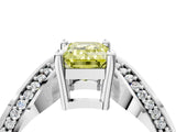 Silver Fancy Yellow Emerald  Solitaire Diamond Engagement Ring with Pave Band and Four-Prong Setting 5