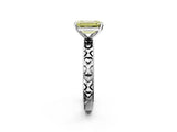 Silver Fancy Yellow Emerald  Solitaire Diamond Engagement Ring with XO Engraved Band and Four-Prong Setting 3
