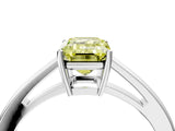 Silver Fancy Yellow Emerald  Solitaire Diamond Ring with Split Shank and Four-Prong Setting_16