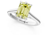 Silver Fancy Yellow Emerald  Solitaire Engagement Ring with Six-Prong Setting and Classic Band 2