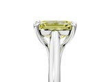 Silver Fancy Yellow Emerald  Solitaire Engagement Ring with Six-Prong Setting and Classic Band