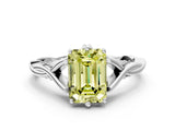 Silver Fancy Yellow Emerald  Solitaire Twist Band Six-Prong Setting