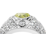 Silver Fancy Yellow Heart Cut Brilliant Halo Pave Diamond Milgrain Ring_10
