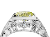Silver Fancy Yellow Heart Cut Brilliant Milgrain Filigree Diamond Ring with Square Prong Setting_10