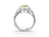 Silver Fancy Yellow Heart Cut Brilliant Milgrain Filigree Diamond Ring with Square Prong Setting_9