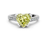 Silver Fancy Yellow Heart Cut Brilliant Split Shank Pave Solitaire Ring with Four-Prong Setting_6