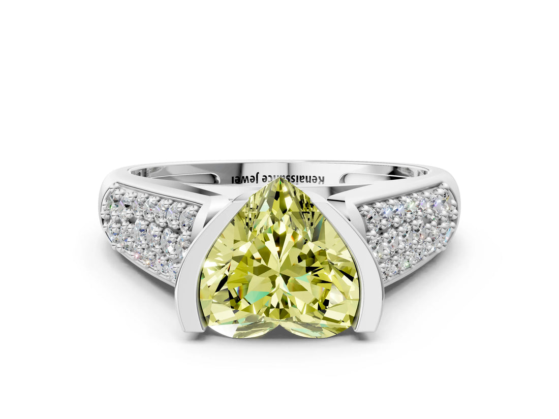 Silver Fancy Yellow Heart Cut Cut Diamond Channel Set Pave Band with Tension Prong Setting_6
